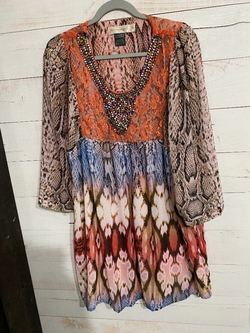 Urban Mangoz Beaded Abstract Snake Print Tunic Dress Size M